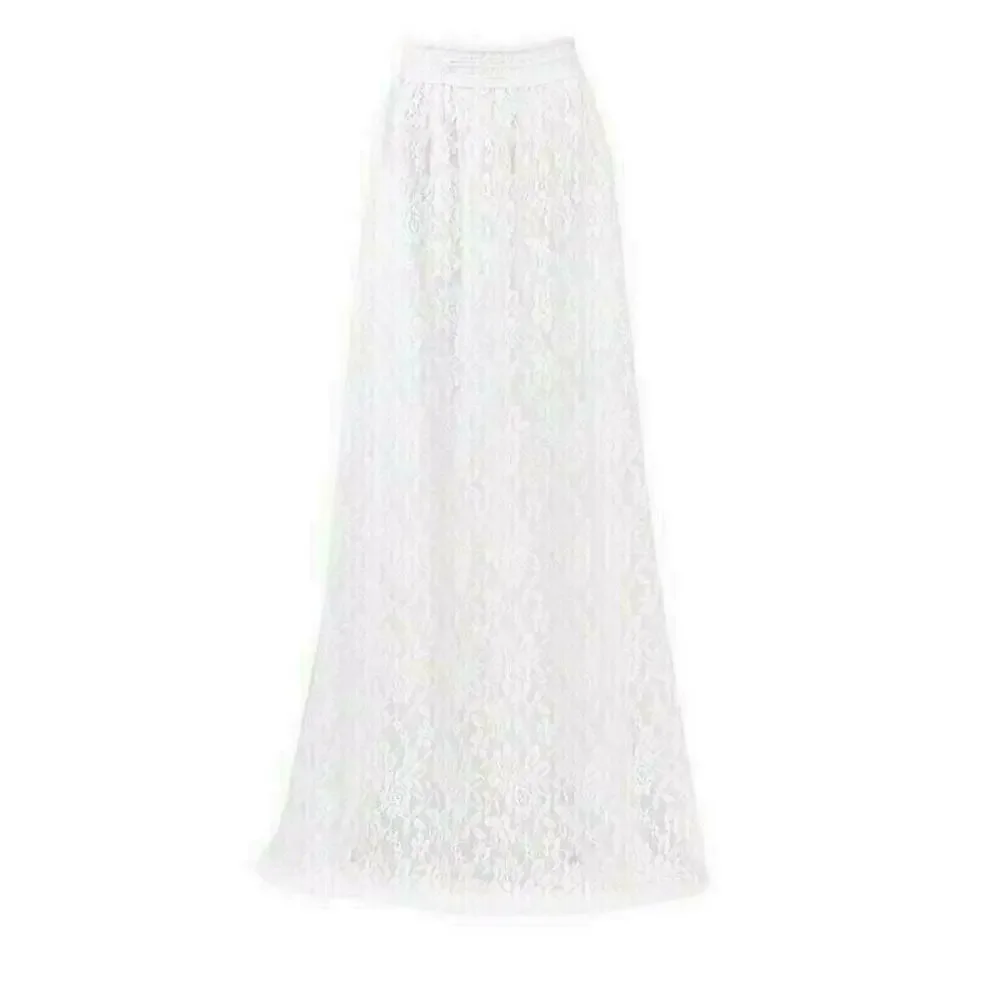White Lace Maxi Long Skirt NEW Beach Wedding Bride Bachelorette Boho Summer M - Picture 3 of 6